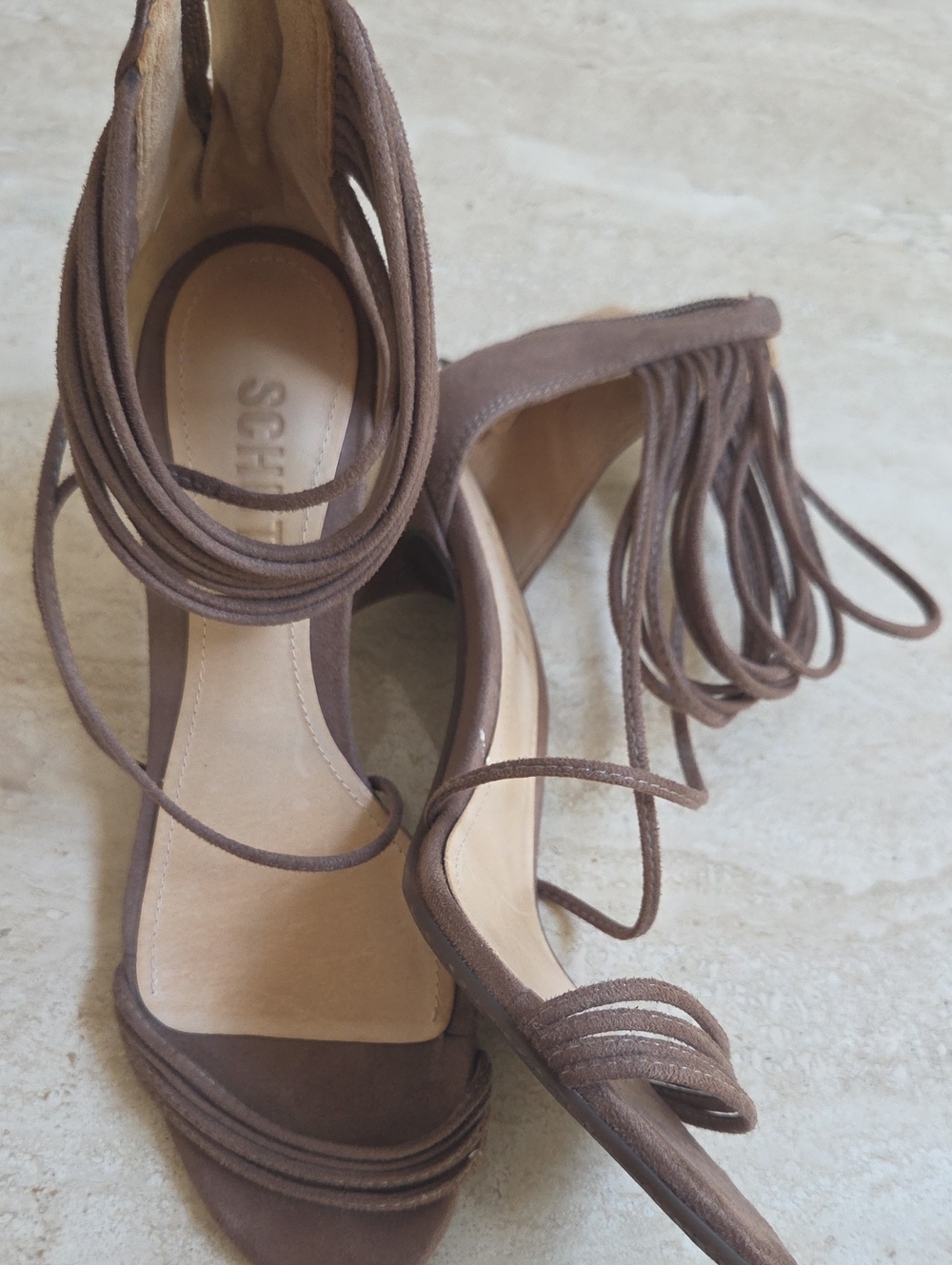 SCHUTZ Brown Suede Fringe Ankle-Tie Heels Size 6B